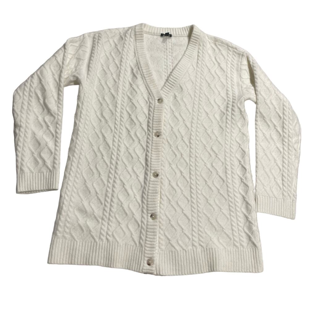 Talbots Cardigan Button Up Sweater Womens Medium Wool Alpaca Luxurious Ivory